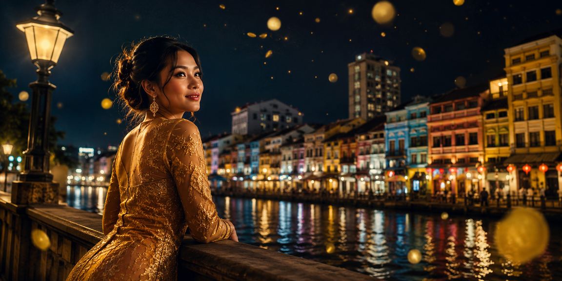 Pemain wanita berbaju kebaya menggunakan aplikasi kasino Penang untuk semak odds
